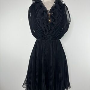 Vtg Black JACK BRYAN Fully Pleated Chiffon Sculptural Ruffles Mini Dress Size XS